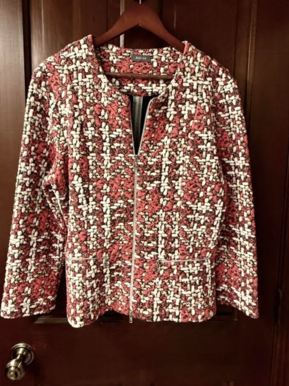 Basler Metallic Raspberry Red & Gold Shimmer Tweed Jacket - US 14 / EU 42